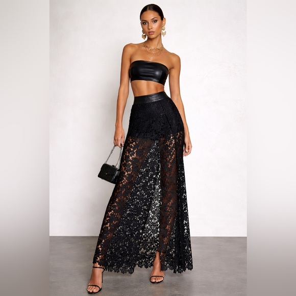 Lamarque Dresses & Skirts - Lamarque Long Leather Lace Black Skirt